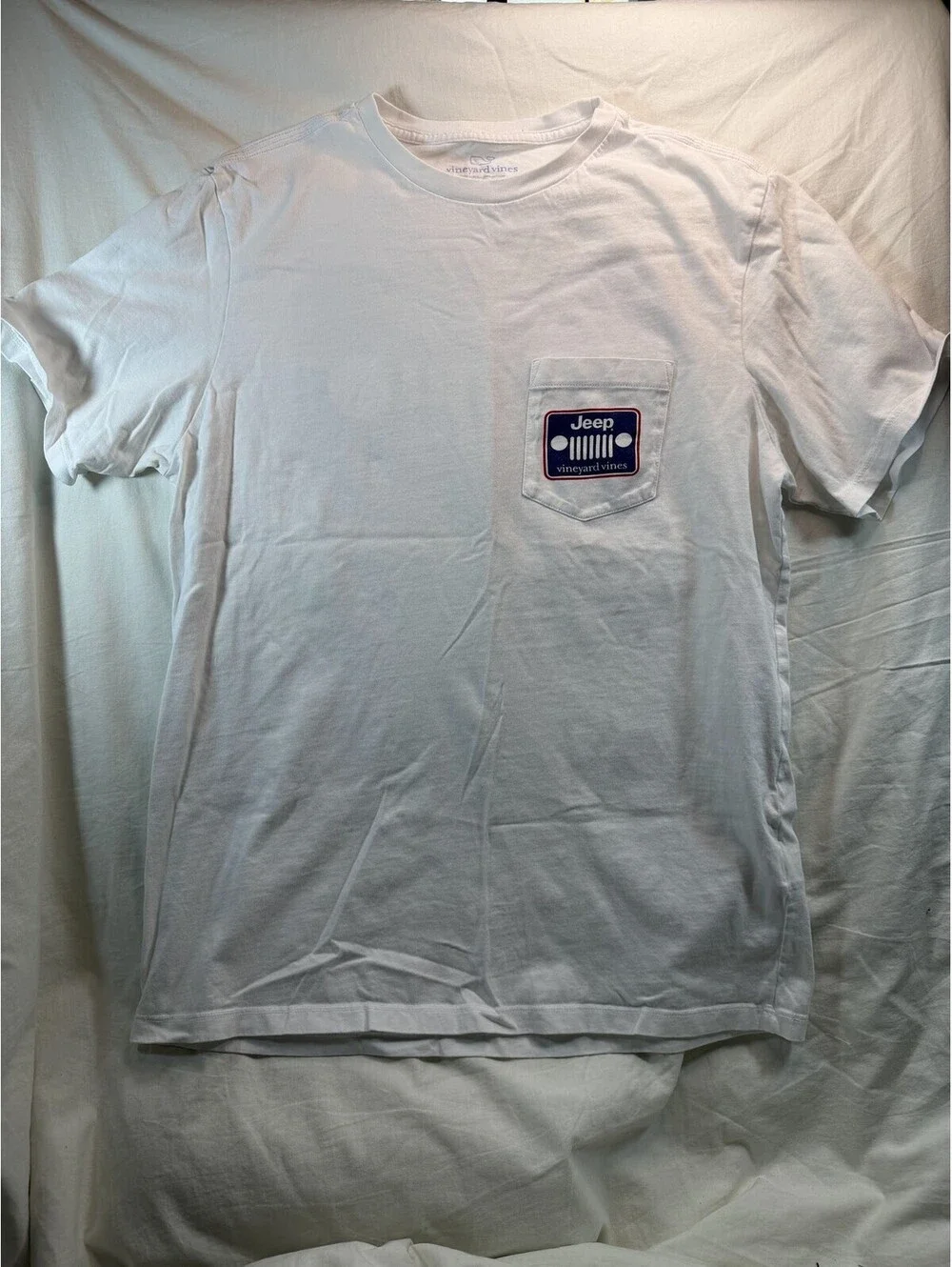 Vineyard Vines x Jeep Mens M Pocket Tee White Navy Grille Graphic Short Sleeve